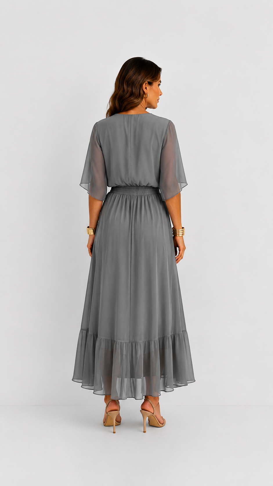 Vestido maxi cruzado con lazo en la cintura