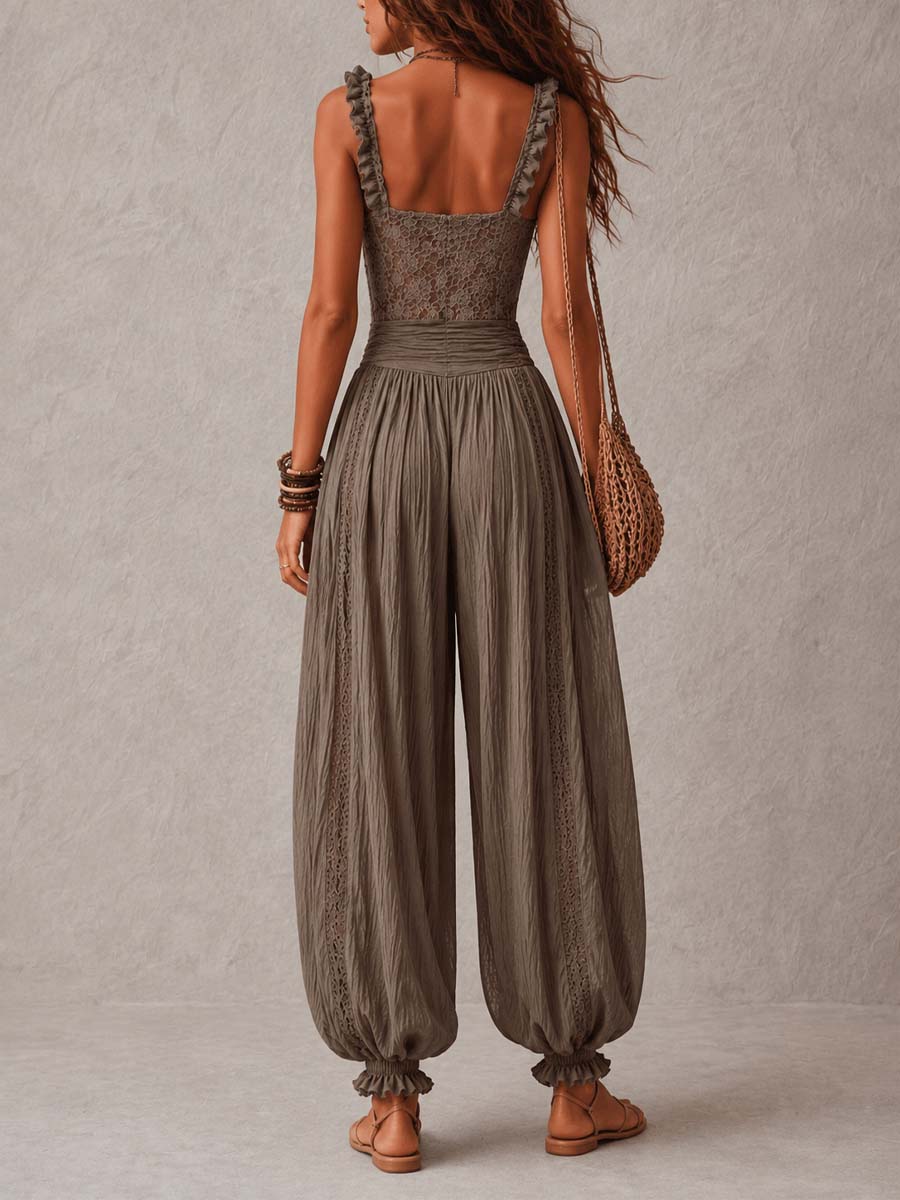 Conjunto de top de encaje y pantalón harem