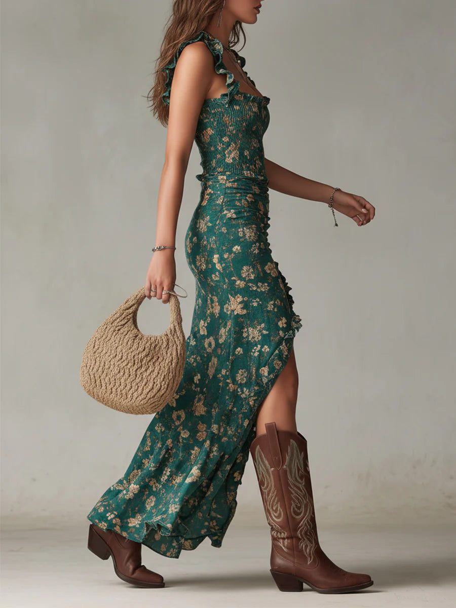 Vestido midi con tirantes y estampado floral