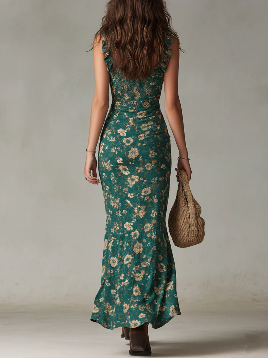 Vestido midi con tirantes y estampado floral