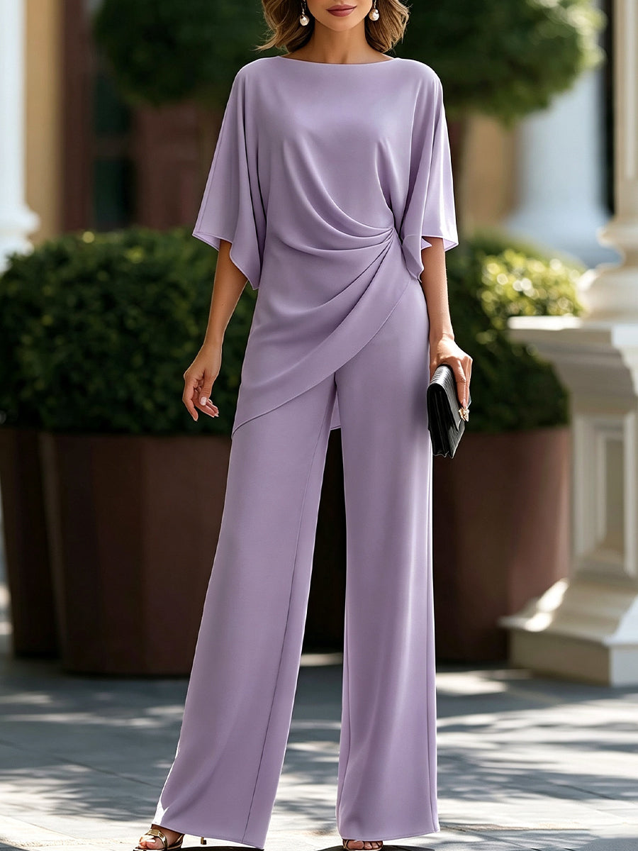 Conjunto de blusa drapeada y pantalón ancho