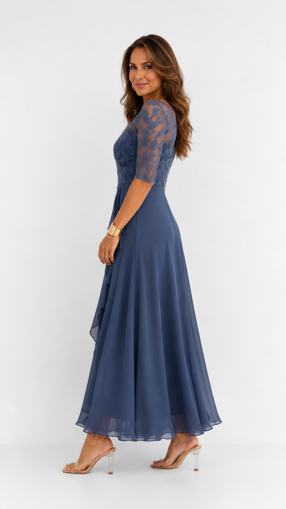 Vestido midi de encaje y gasa Leonor