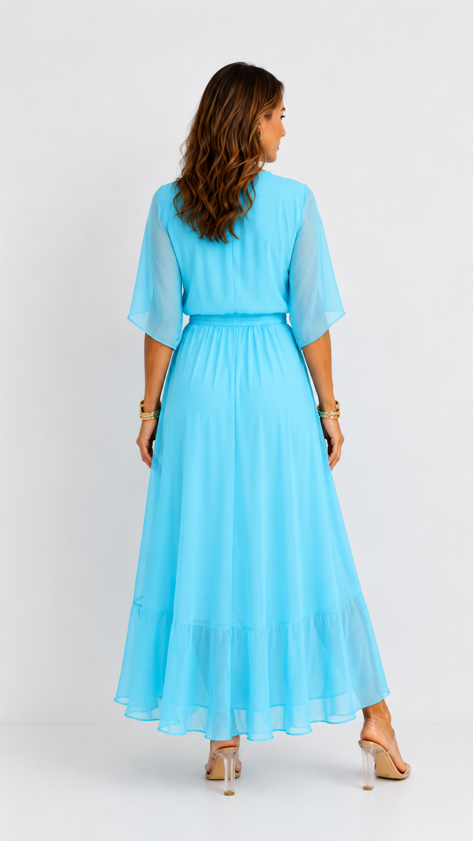 Vestido maxi cruzado con lazo en la cintura