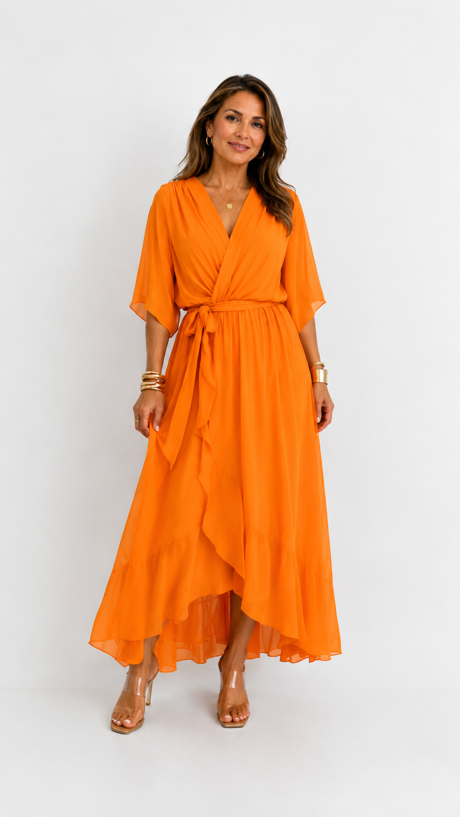Vestido maxi cruzado con lazo en la cintura