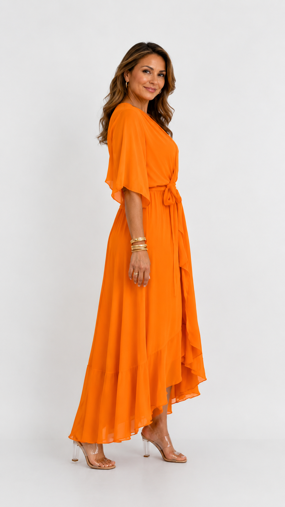 Vestido maxi cruzado con lazo en la cintura