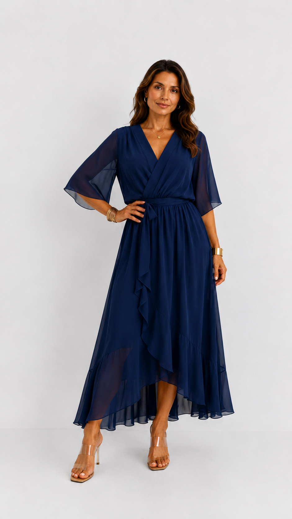 Vestido maxi cruzado con lazo en la cintura