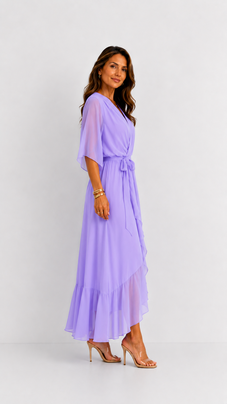 Vestido maxi cruzado con lazo en la cintura