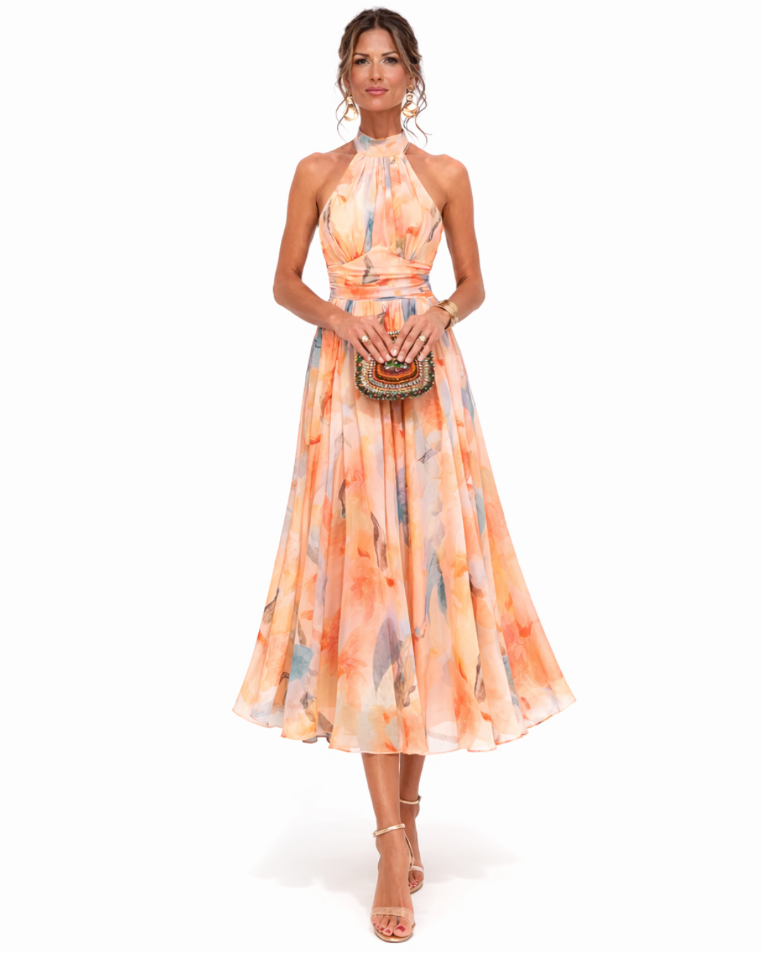Vestido midi con estampado de acuarela