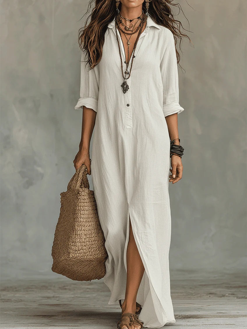 Vestido maxi camisero con abertura delantera