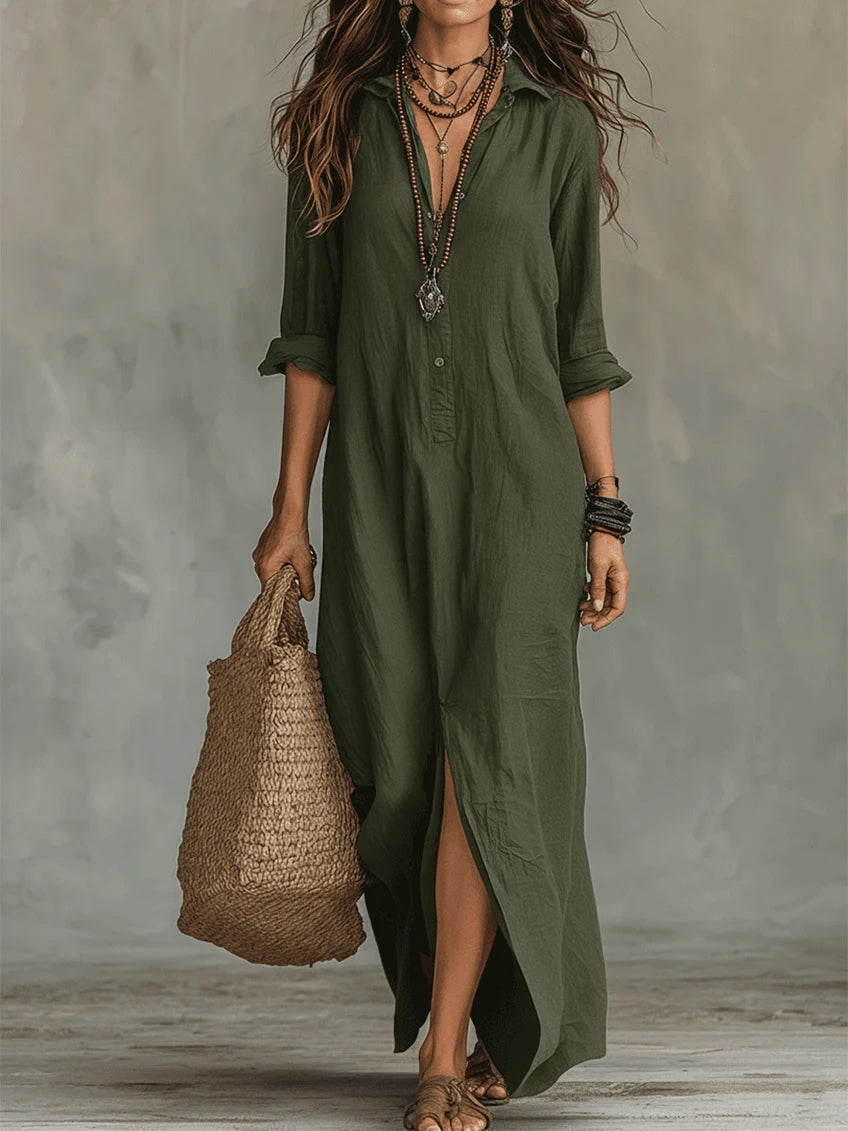 Vestido maxi camisero con abertura delantera