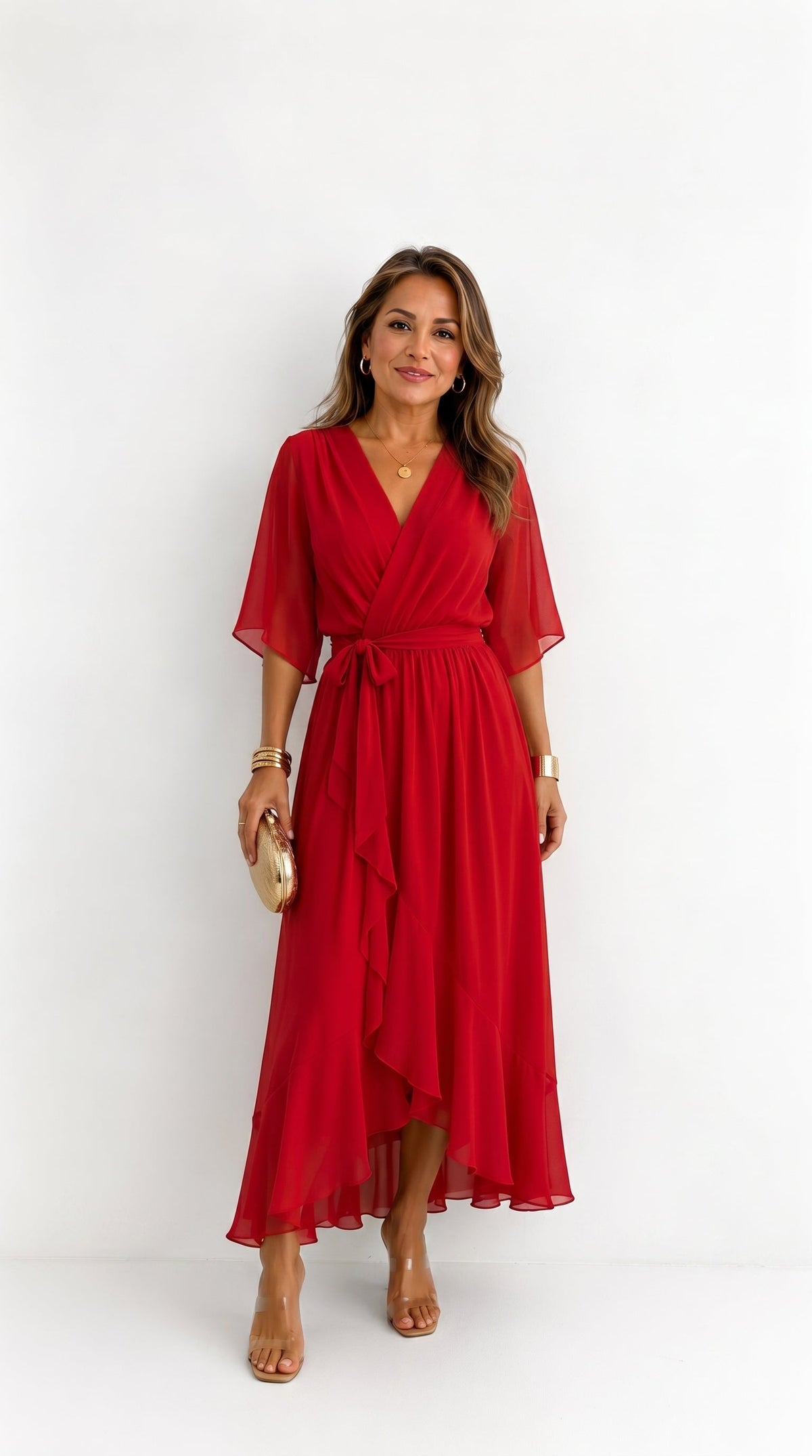Vestido maxi cruzado con lazo en la cintura