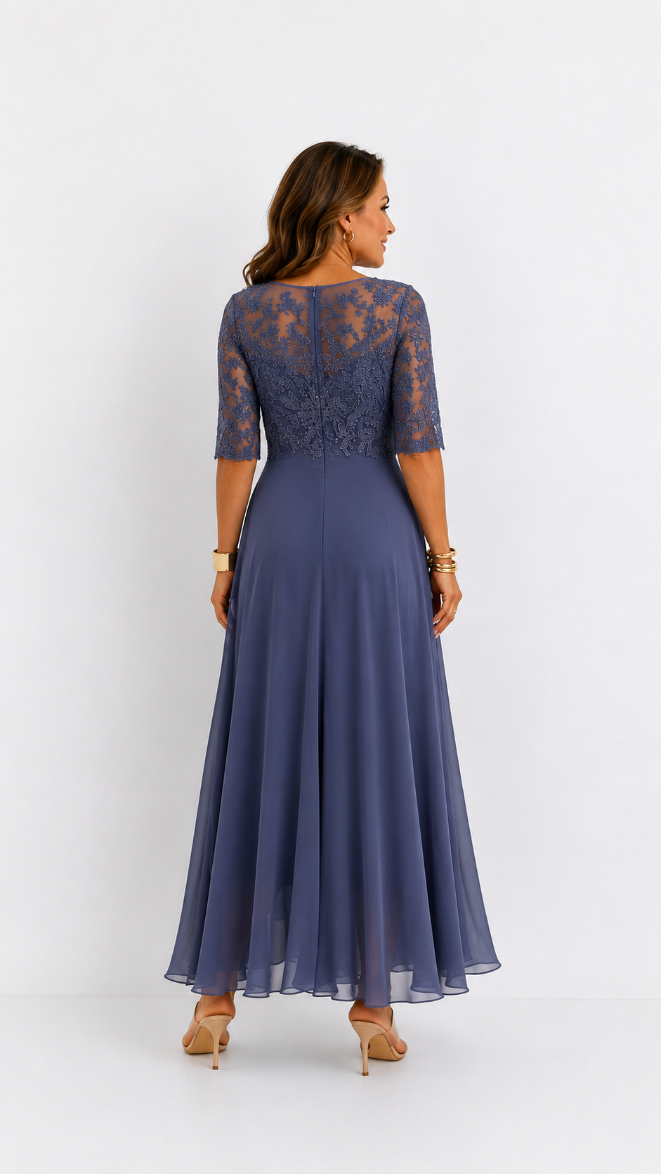 Vestido midi de encaje y gasa Leonor