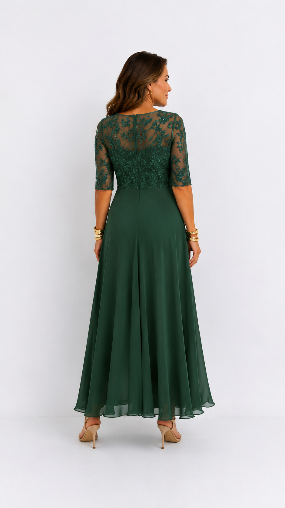 Vestido midi de encaje y gasa Leonor