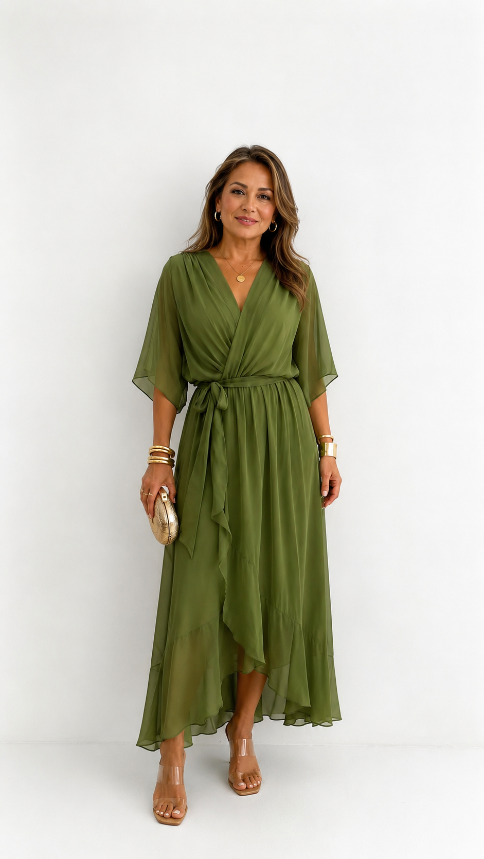Vestido maxi cruzado con lazo en la cintura