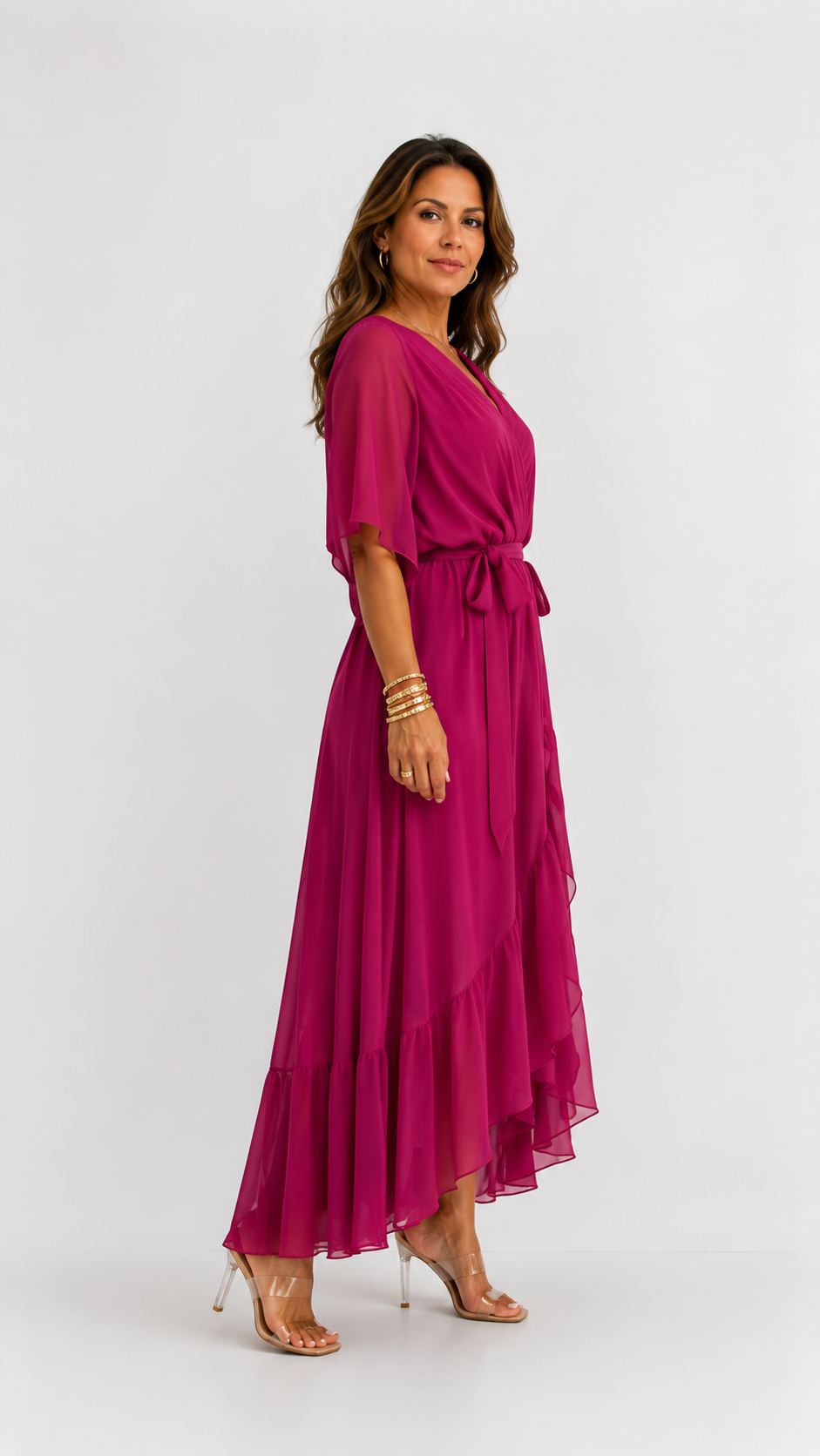 Vestido maxi cruzado con lazo en la cintura