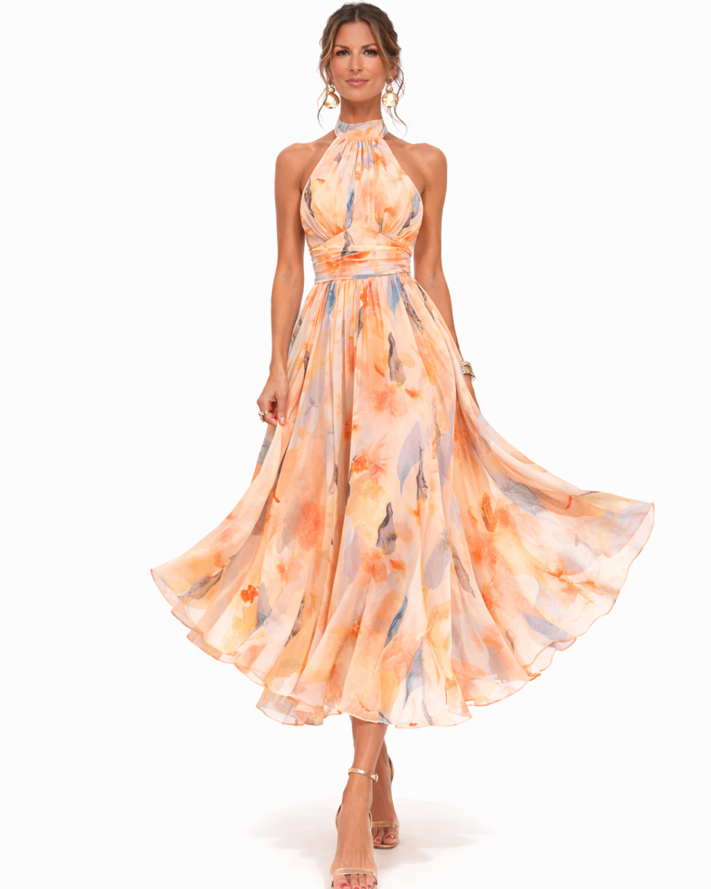 Vestido midi con estampado de acuarela