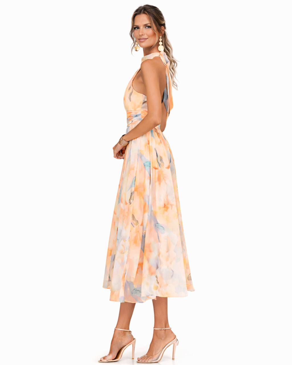 Vestido midi con estampado de acuarela
