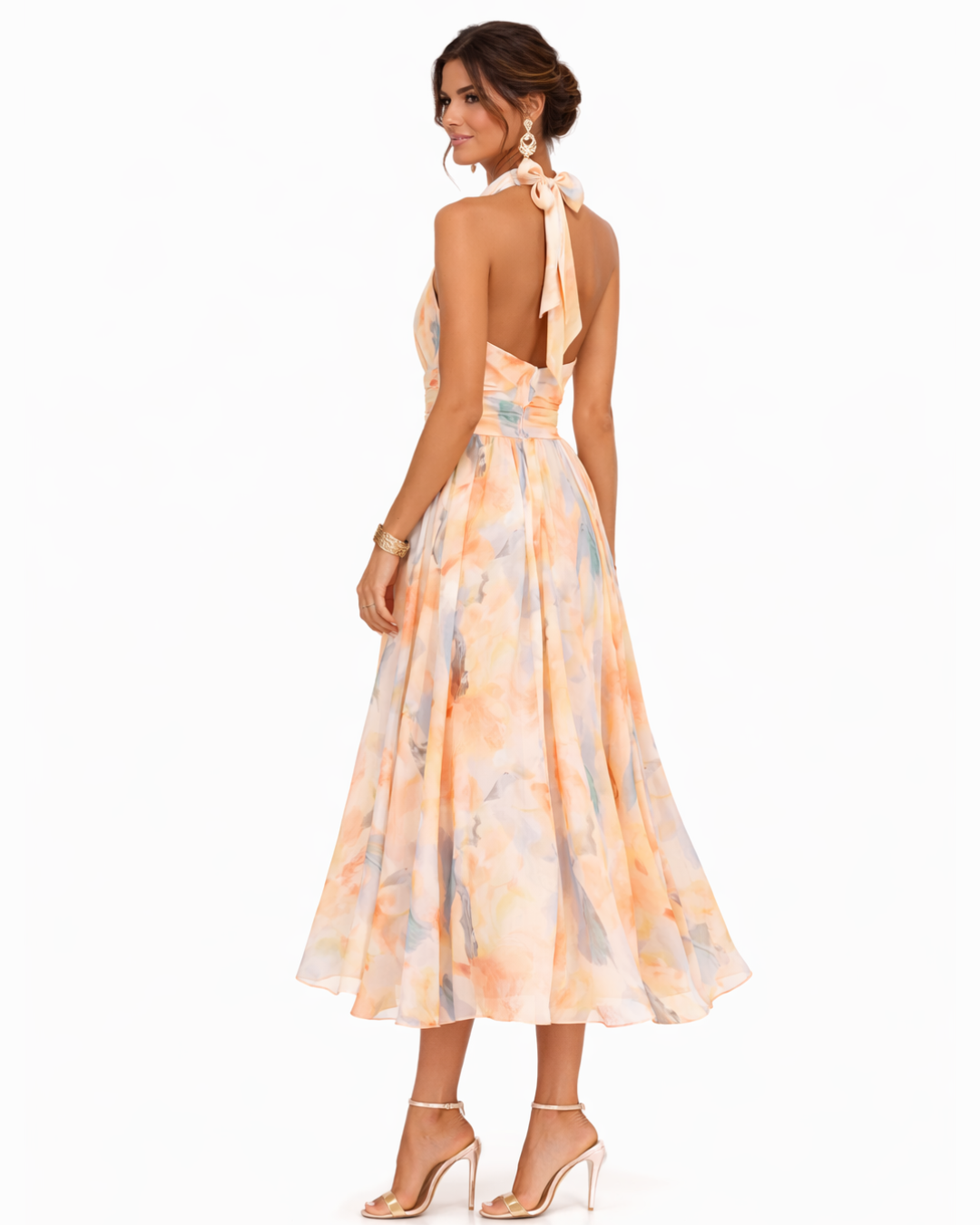 Vestido midi con estampado de acuarela
