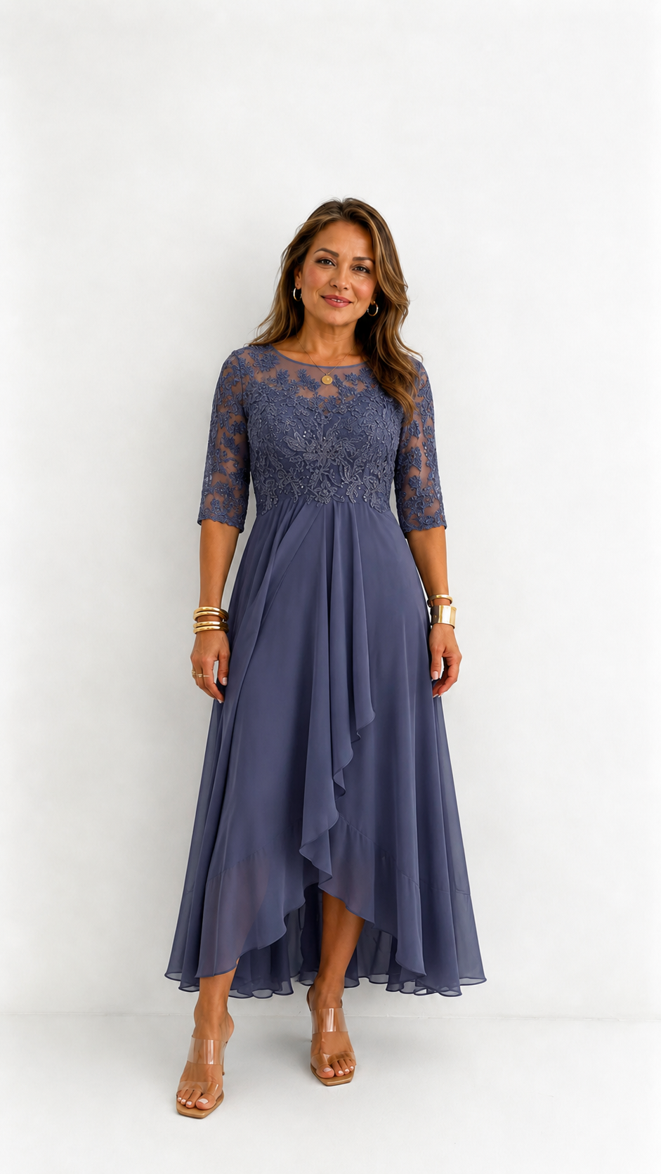 Vestido midi de encaje y gasa Leonor