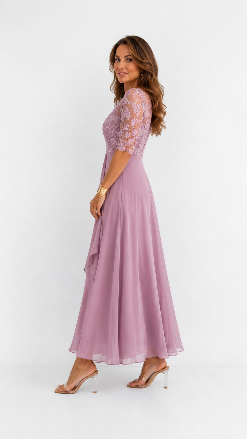 Vestido midi de encaje y gasa Leonor