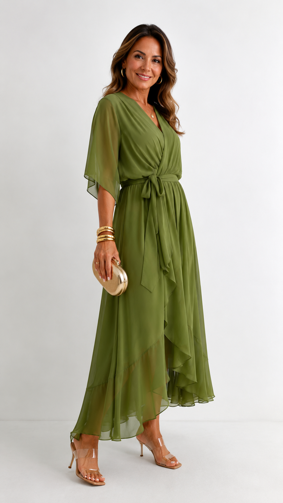 Vestido maxi cruzado con lazo en la cintura