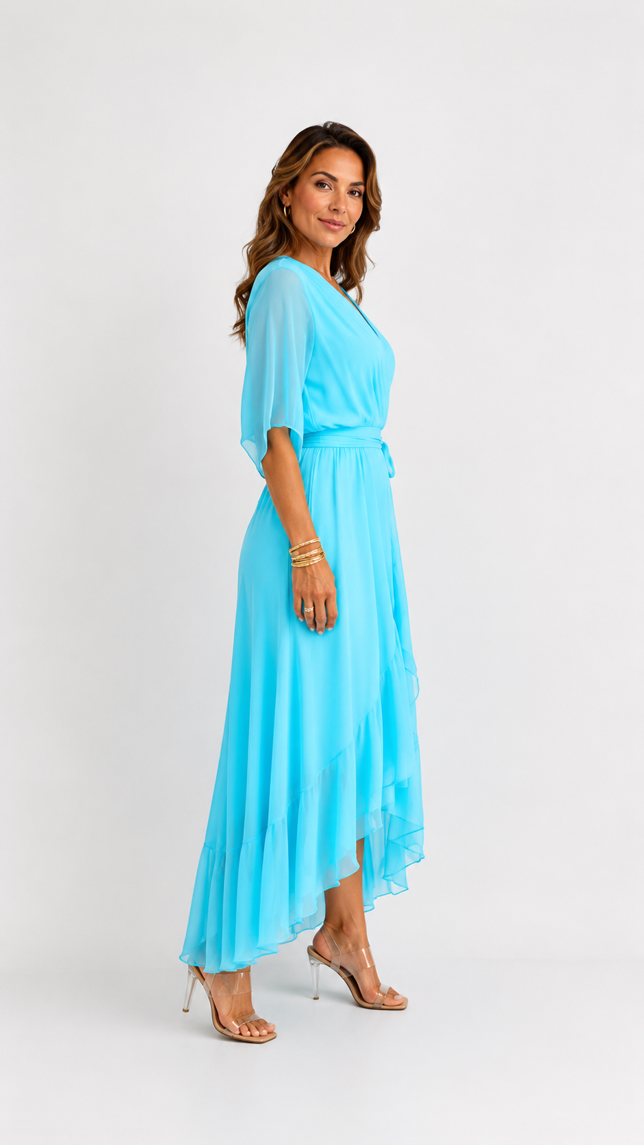 Vestido maxi cruzado con lazo en la cintura