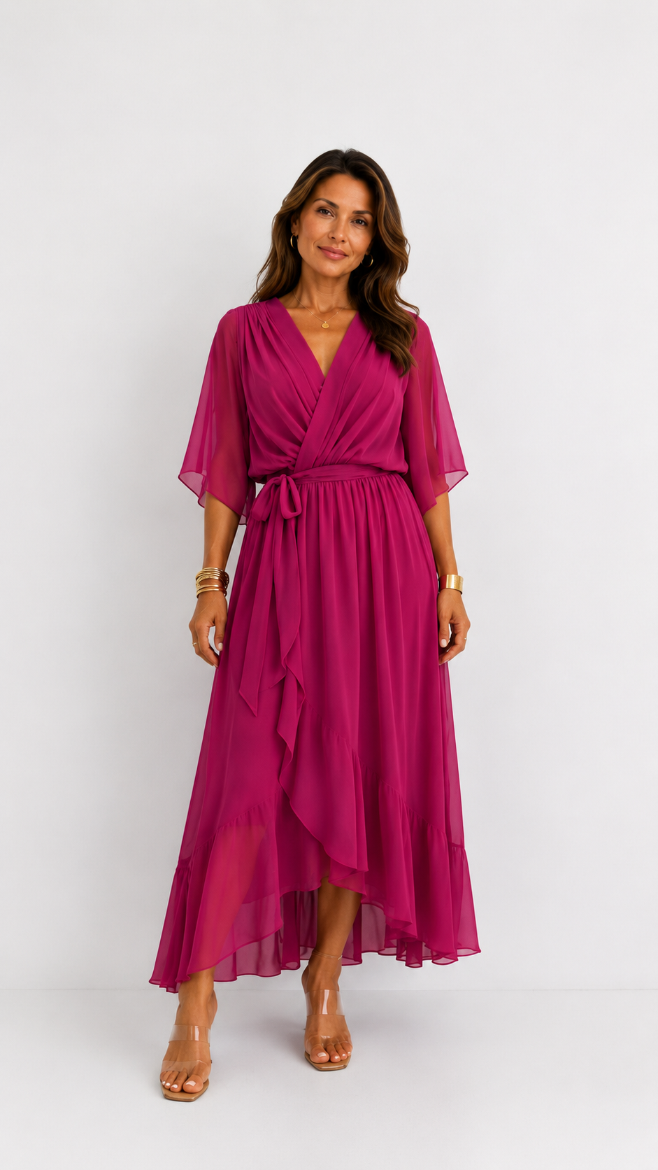 Vestido maxi cruzado con lazo en la cintura
