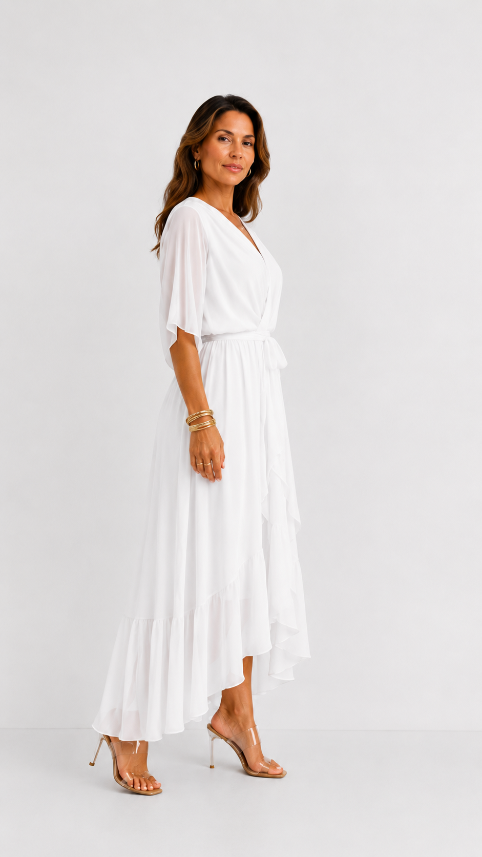 Vestido maxi cruzado con lazo en la cintura
