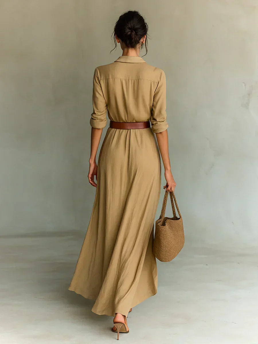 Vestido maxi camisero con cinturón