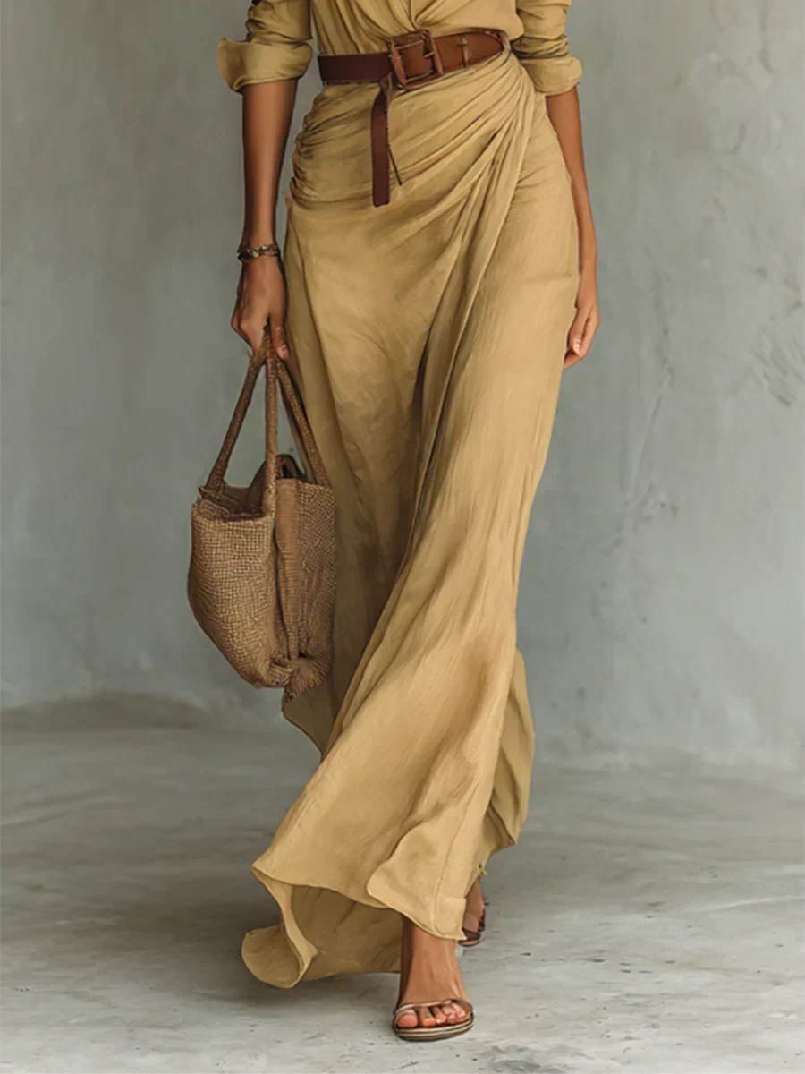 Vestido maxi camisero con cinturón
