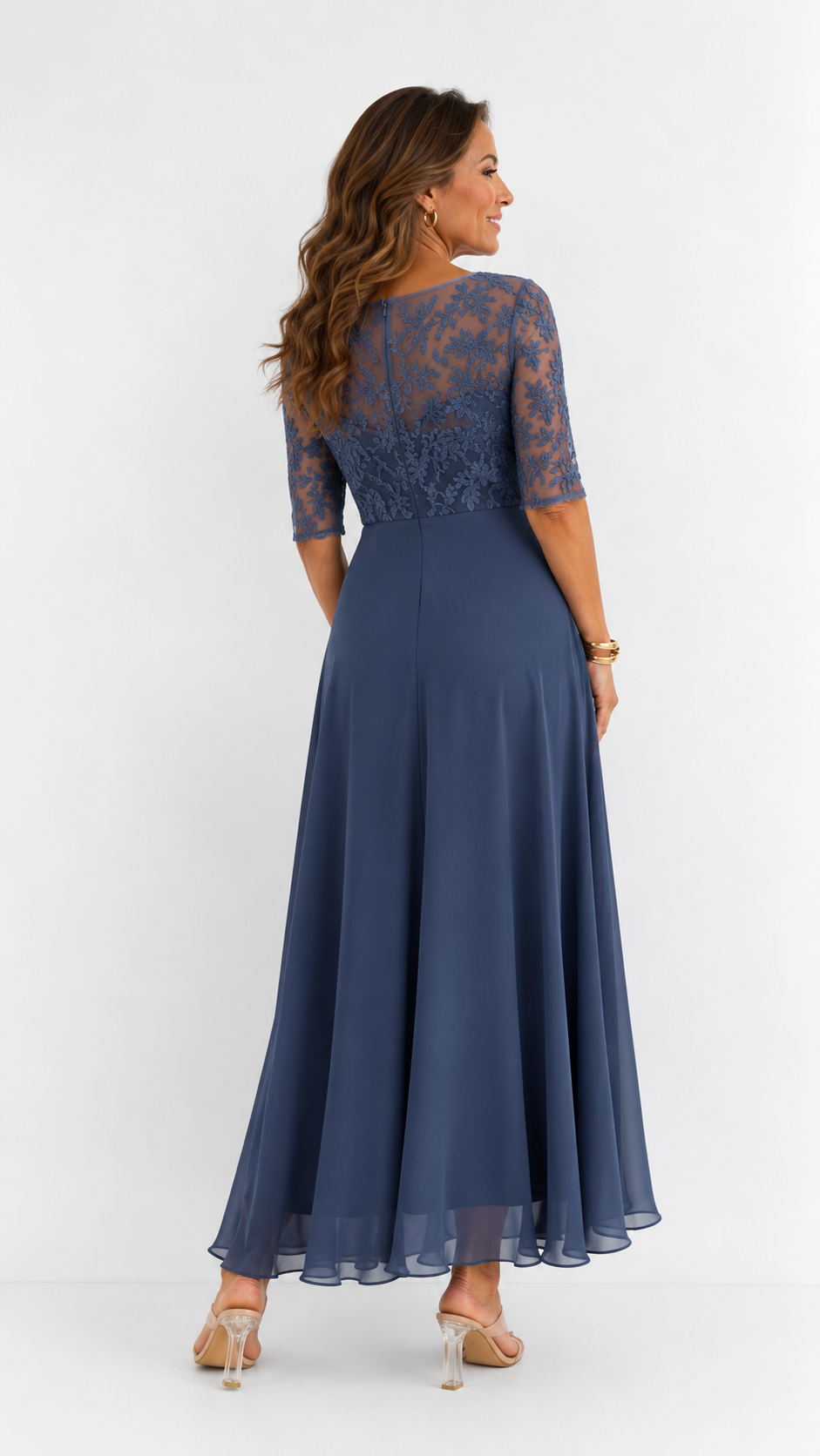 Vestido midi de encaje y gasa Leonor