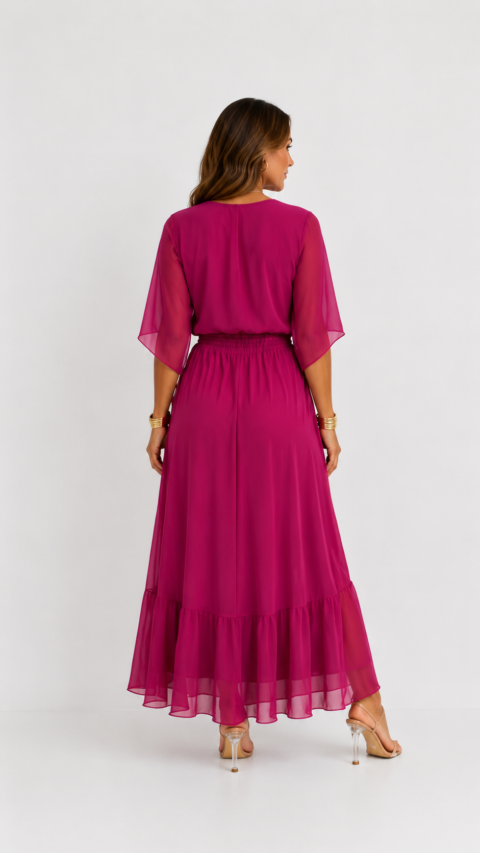 Vestido maxi cruzado con lazo en la cintura