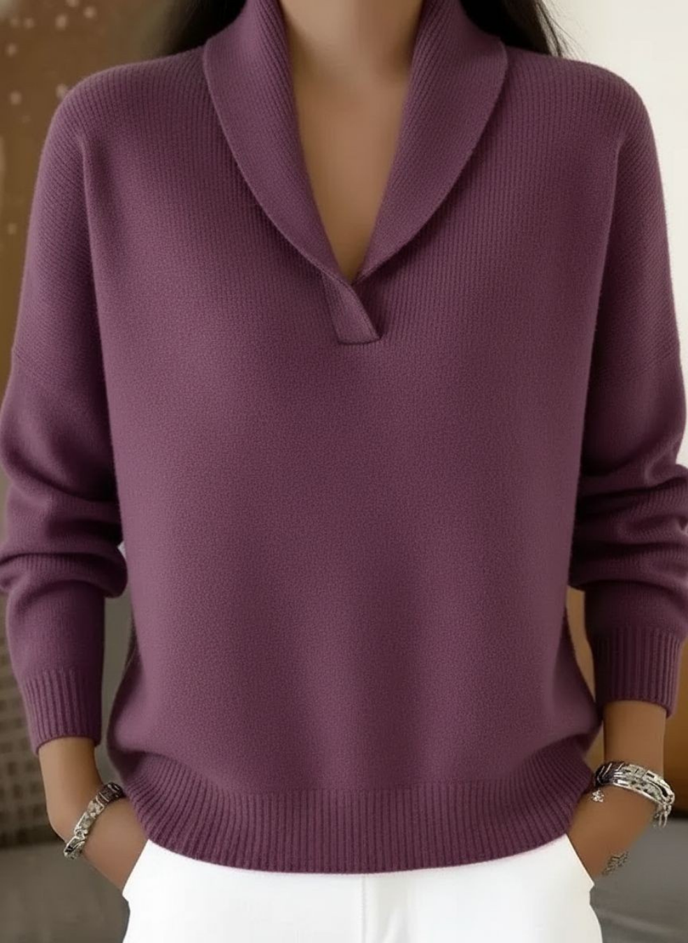 Jersey con cuello chal y escote en V