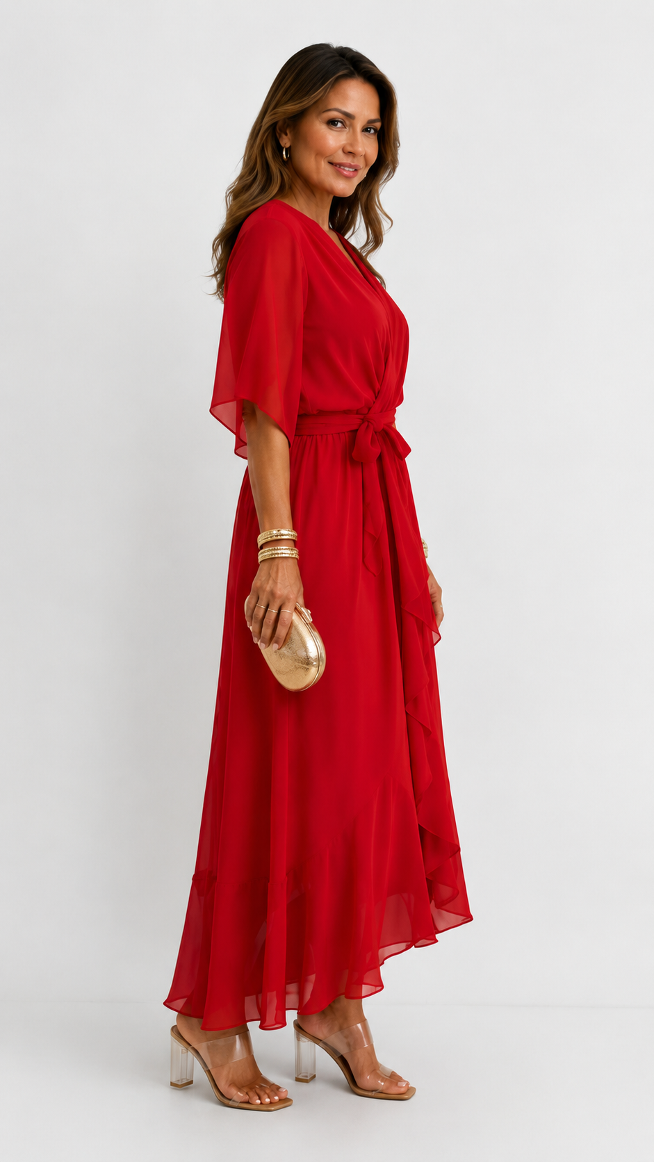 Vestido maxi cruzado con lazo en la cintura