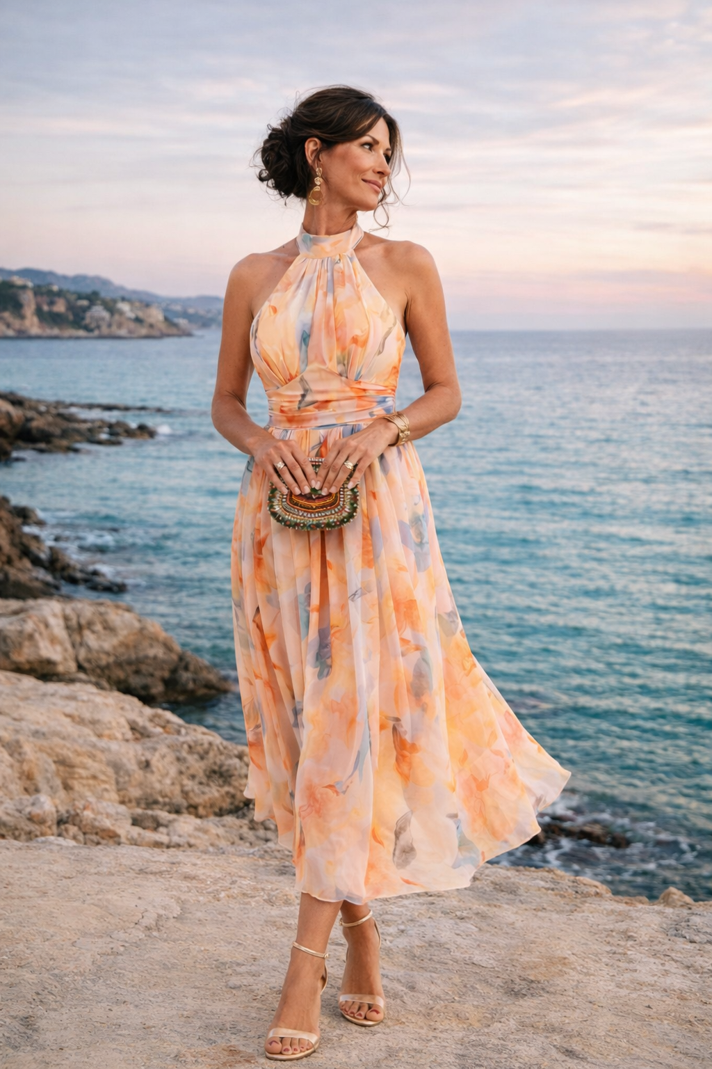 Vestido midi con estampado de acuarela