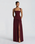 Vestido maxi con escote cuadrado y abertura