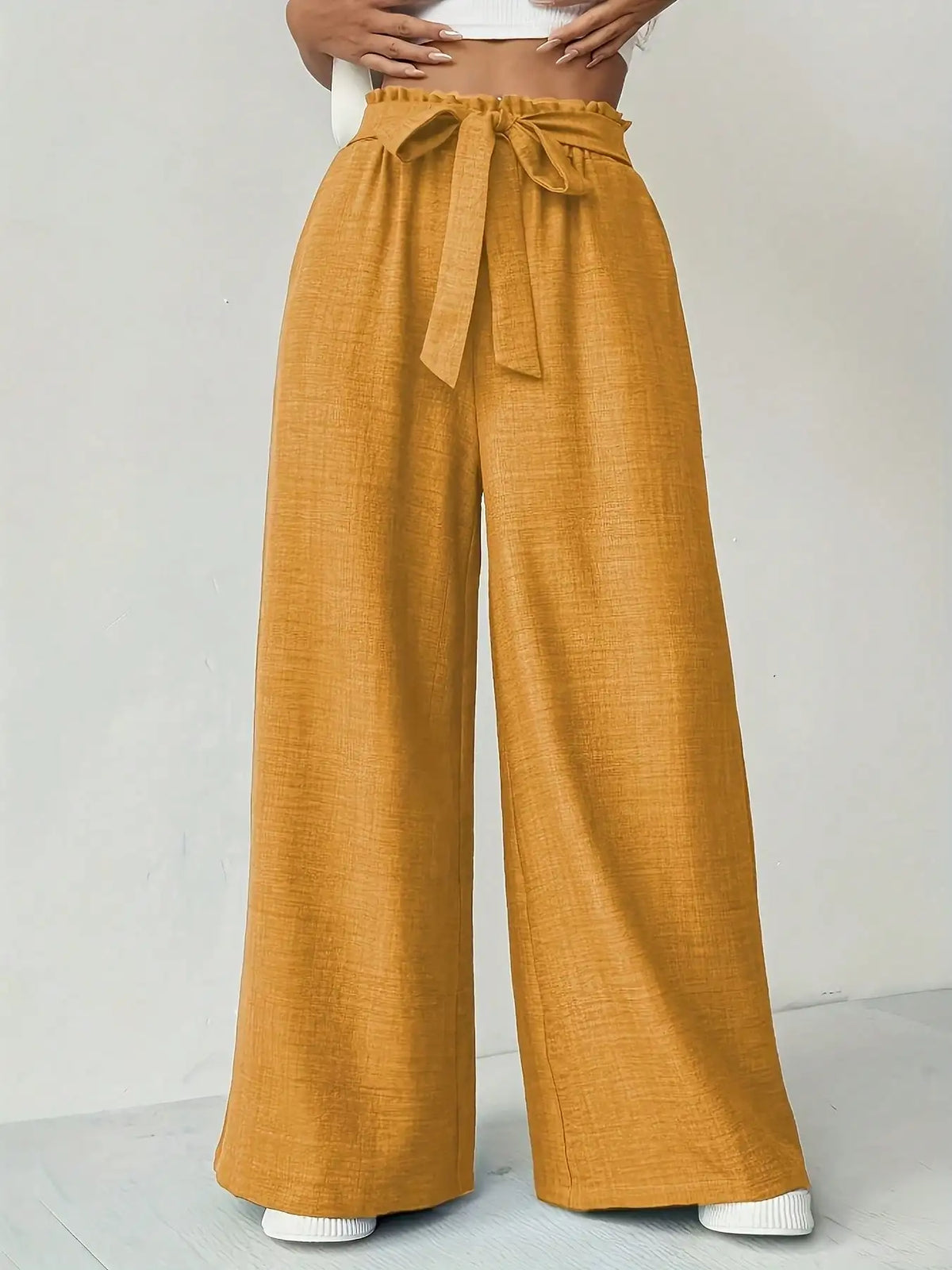 Pantalón ancho de cintura alta con lazo