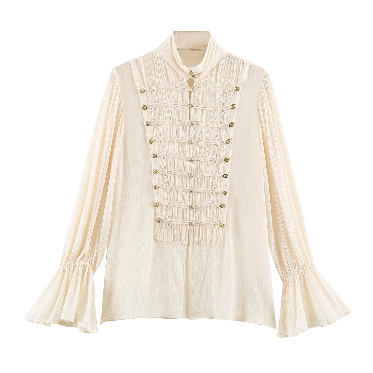 Blusa con alamares y mangas acampanadas