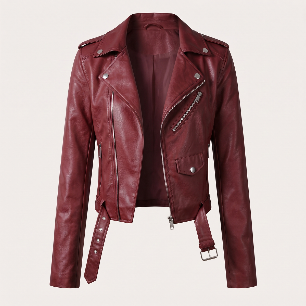 Chaqueta biker corta con cinturón