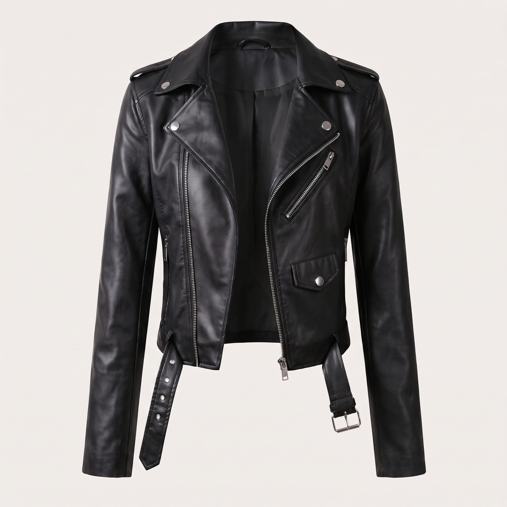 Chaqueta biker corta con cinturón