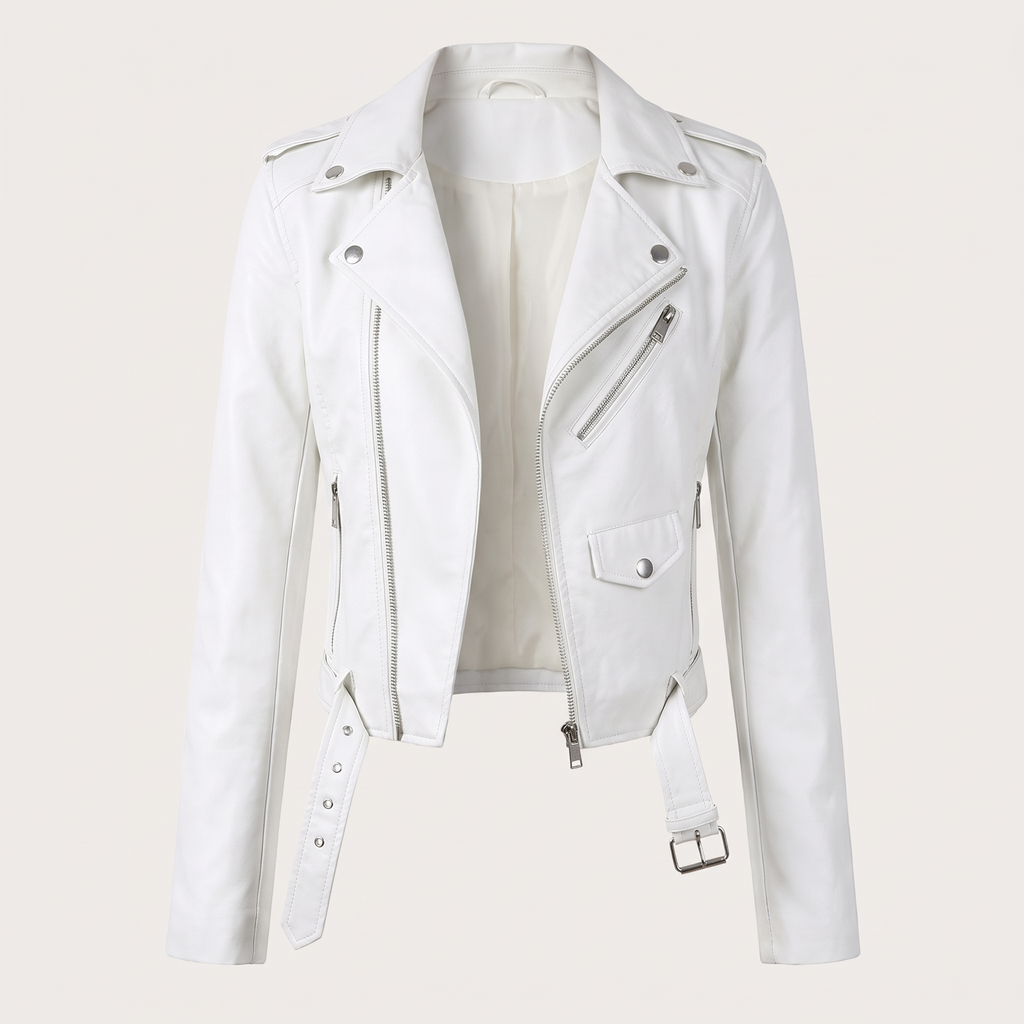 Chaqueta biker corta con cinturón