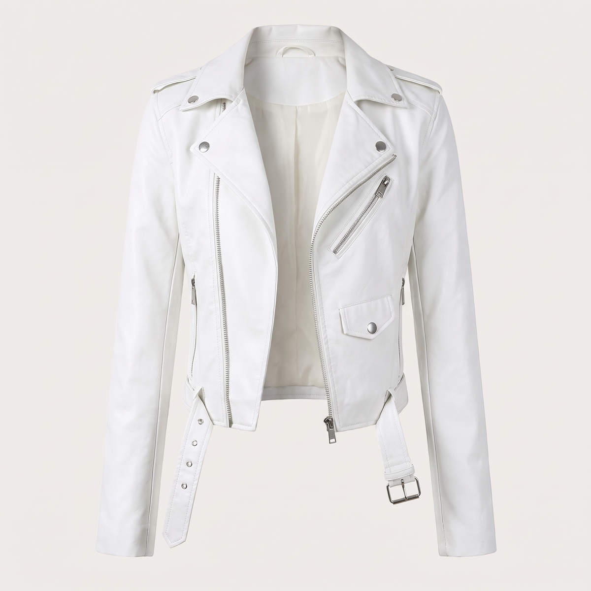 Chaqueta biker corta con cinturón