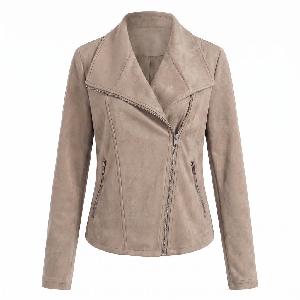 Chaqueta efecto ante con cremallera asimétrica