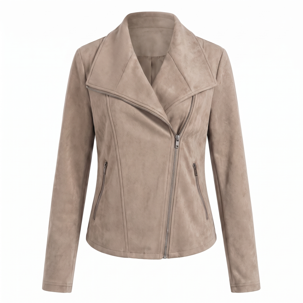 Chaqueta efecto ante con cremallera asimétrica