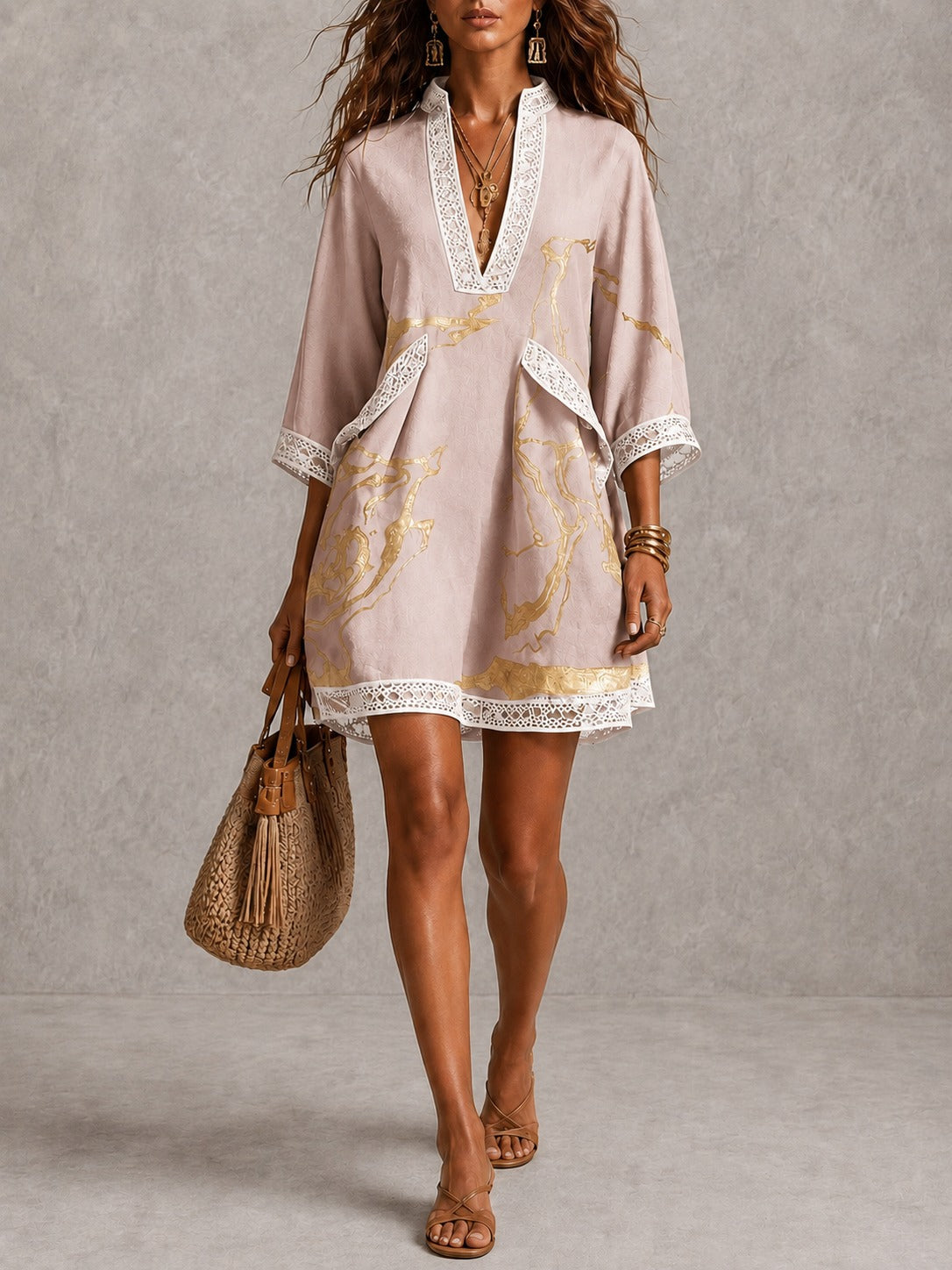 Vestido corto de encaje Nefertiti Rosa