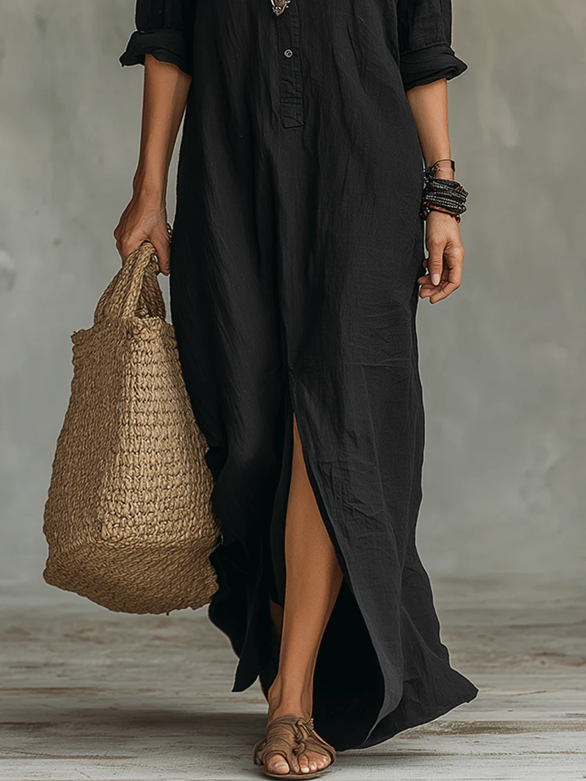 Vestido maxi camisero con abertura delantera