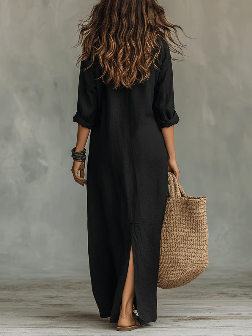 Vestido maxi camisero con abertura delantera