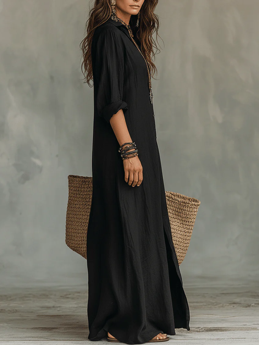 Vestido maxi camisero con abertura delantera