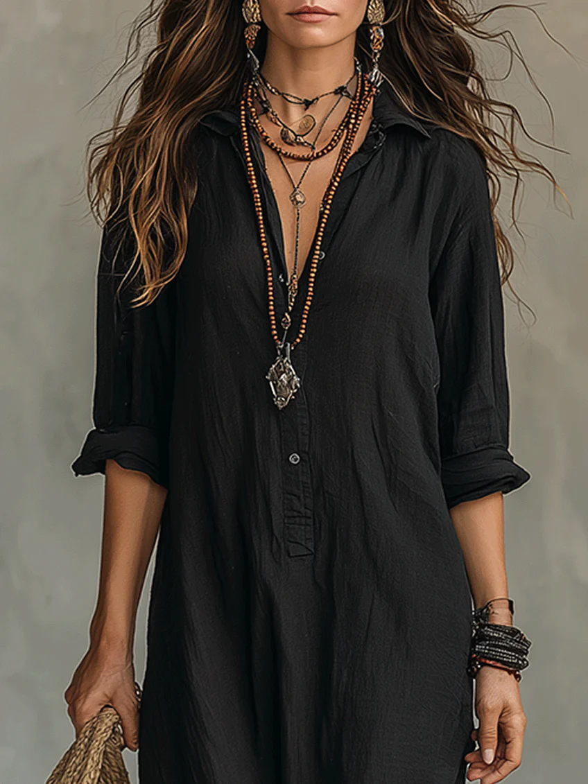 Vestido maxi camisero con abertura delantera