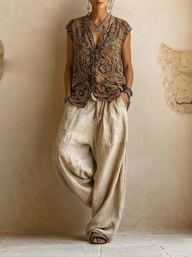 Conjunto de tres piezas con chaleco largo